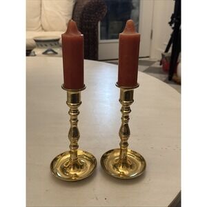 Vintage Valsan Brass Candlesticks 7.5" With Drip Tray Made In Portugal
